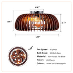 Dimensional specification diagram of a modern farmhouse flush mount ceiling fan showing 19.70 inch total width and low profile installation clearance.