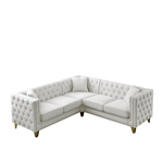 premium beige velvet l shaped sectional sofa with deep button tufting in luxury modern living room