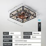 Dimension diagram showing 17.70 inch width and 6.10 inch low profile height clearance for a square ceiling fan.