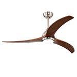 ZEUSFULLY 52 inch solid wood ceiling fan with light in a brush stain nickel motor housing and walnut finish blades.