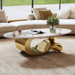 low profile low slung modern oval center table styled with sectional sofa