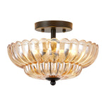 ZEUSFULLY floral glass semi flush mount ceiling light with matte black frame and textured glass shade