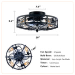 Dimension diagram showing 20 inch width and 6.90 inch low profile height for a flush mount ceiling fan.