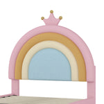 close up padded kid safe rainbow design velvet headboard for toddler room
