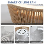 ZEUSFULLY 21 inch Bohemian Braided Ceiling Fan with Light and Remote Control