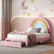 Rainbow Design Bed: A Colorful Velvet Platform Bed with Storage for Modern Bedrooms