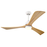 ZEUSFULLY 52 inch solid wood ceiling fan with light in a minimalist white and natural wood finish.