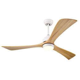 ZEUSFULLY 52 inch solid wood ceiling fan with light in a minimalist white and natural wood finish.