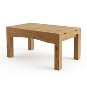 Brown convertible board game dining table for 4-6 players with removable tabletop leaves set up in a modern living room