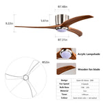 Dimension diagram showing 52 inch width and 9.20 inch flush mount height clearance for a ceiling fan with light.