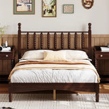 Full Size Wood Platform Bed with Solid Frame & Slat Support, Retro Gourd Headboard for Stable, Noise-Free Sleep