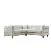 82.2-Inch Premium Velvet L-Shaped Sectional Sofa with Handcrafted Button-Tufting and Nailhead Trim