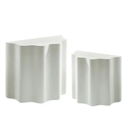 Modern Fiberglass Side Table Set of 2 with Wavy Edge Design – No Assembly End Tables for Living Room & Bedroom