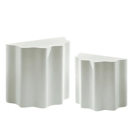Modern Fiberglass Side Table Set of 2 with Wavy Edge Design – No Assembly End Tables for Living Room & Bedroom