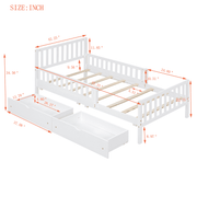 Twin Size Wood Platform Bed with Guardrails on Both Sides and Two Storage Drawers – Safe & Functional Kids Platform Bed Frame with Solid Wood Structure
