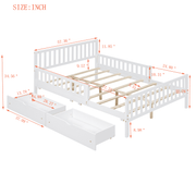 Full Size Wood Platform Bed with Guardrails on Both Sides and Two Storage Drawers – Secure & Spacious Solid Wood Platform Bed Frame
