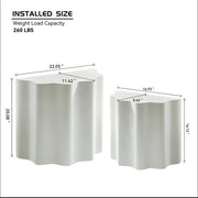Modern Fiberglass Side Table Set of 2 with Wavy Edge Design – No Assembly End Tables for Living Room & Bedroom