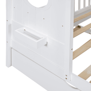 Full Size Wooden House Bed with Trundle & Storage Shelves – Kids Playhouse Bed Frame with Solid Pine Structure