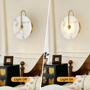 Round Alabaster Wall Sconce, Natural Marble Wall Light – Modern Hardwired LED Circular Wall Lamp for Bedroom, Hallway, Living Room, Bedside, Staircase