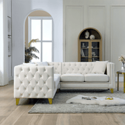 82.2-Inch Premium Velvet L-Shaped Sectional Sofa with Handcrafted Button-Tufting and Nailhead Trim
