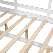 Full Size Wooden House Bed with Trundle & Storage Shelves – Kids Playhouse Bed Frame with Solid Pine Structure