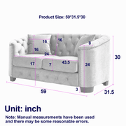Aura 59-Inch Modern Chesterfield Velvet Loveseat Sofa