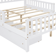 Full Size Wood Platform Bed with Guardrails on Both Sides and Two Storage Drawers – Secure & Spacious Solid Wood Platform Bed Frame
