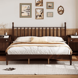 King Size Wood Platform Bed with Gourd-Shaped Headboard, Solid Wood Frame & Noise-Free Slat Support (No Box Spring)