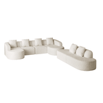 Aura 111.8 inch white lychee textured long pile polyester modern curved L shaped modular sectional foam sofa.