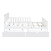 Full Size Wood Platform Bed with Guardrails on Both Sides and Two Storage Drawers – Secure & Spacious Solid Wood Platform Bed Frame