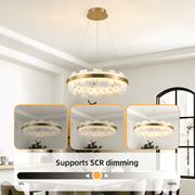 Modern Alabaster Round Chandelier, 20 Inch Adjustable Ceiling Light Fixture – Gold Hanging Pendant Light for Dining Room, Living Room, Bedroom, Hallway, Entryway