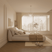 King Size Luxury Upholstered Platform Bed with Oversized Padded Backrest – High-End Solid Wood Frame with Cloud-Comfort Ergonomic Design