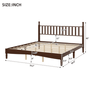 King Size Wood Platform Bed with Gourd-Shaped Headboard, Solid Wood Frame & Noise-Free Slat Support (No Box Spring)