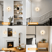 Round Alabaster Wall Sconce, Natural Marble Wall Light – Modern Hardwired LED Circular Wall Lamp for Bedroom, Hallway, Living Room, Bedside, Staircase