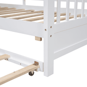 Full Size Wooden House Bed with Trundle & Storage Shelves – Kids Playhouse Bed Frame with Solid Pine Structure