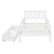 Twin Size Wood Platform Bed with Guardrails on Both Sides and Two Storage Drawers – Safe & Functional Kids Platform Bed Frame with Solid Wood Structure