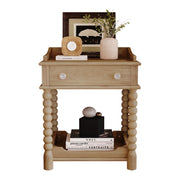 Retro Solid Wood Nightstand with Storage Drawer and Open Display Shelf