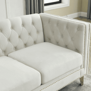 82.2-Inch Premium Velvet L-Shaped Sectional Sofa with Handcrafted Button-Tufting and Nailhead Trim