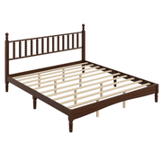 King Size Wood Platform Bed with Gourd-Shaped Headboard, Solid Wood Frame & Noise-Free Slat Support (No Box Spring)