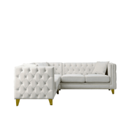 82.2-Inch Premium Velvet L-Shaped Sectional Sofa with Handcrafted Button-Tufting and Nailhead Trim