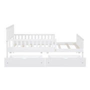 Twin Size Wood Platform Bed with Guardrails on Both Sides and Two Storage Drawers – Safe & Functional Kids Platform Bed Frame with Solid Wood Structure
