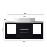 Poseidon 39.4-Inch Wall-Mounted Floating Bathroom Vanity with Oval Ceramic Sink