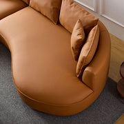 Modern Curved Sectional Sofa – 5-Seat Eco-Leather L & R Chaise Sofa (Grey & Orange)