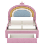 close up soft vibrant rainbow design velvet upholstered headboard for kids