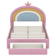 close up soft vibrant rainbow design velvet upholstered headboard for kids