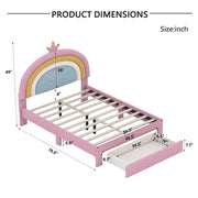 Full Size Upholstered Velvet Princess Bed with Rainbow Headboard and Storage Drawer