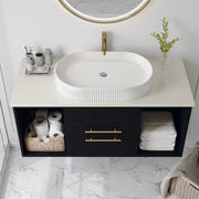 Poseidon 39.4-Inch Wall-Mounted Floating Bathroom Vanity with Oval Ceramic Sink