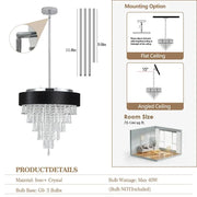 18” Modern Crystal Chandelier with Velvet Anti-Glare Shade, Adjustable Height, 5-Light G9