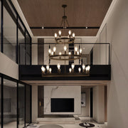 Black Wagon Wheel Chandelier, 3-Tier 45