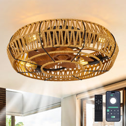 19 inch caged ceiling fan with light and remote in modern boho living room farmhouse flush mount design
